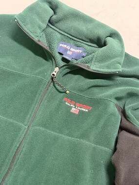Vintage 90s Polo Sport Ralph Lauren Full Zip Fleece Jacket Green and Black